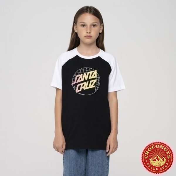 Tee Shirt Santa Cruz Youth Grid Delta Dot Raglan Black White 2023