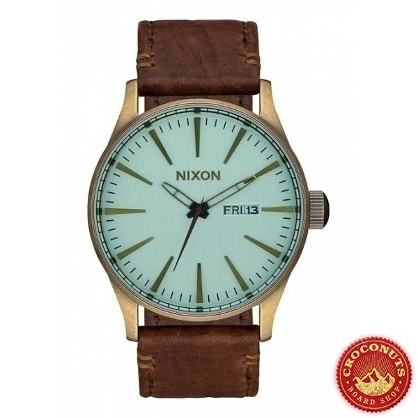 Montre Nixon Sentry Leather Brass / Green Crystal 2016